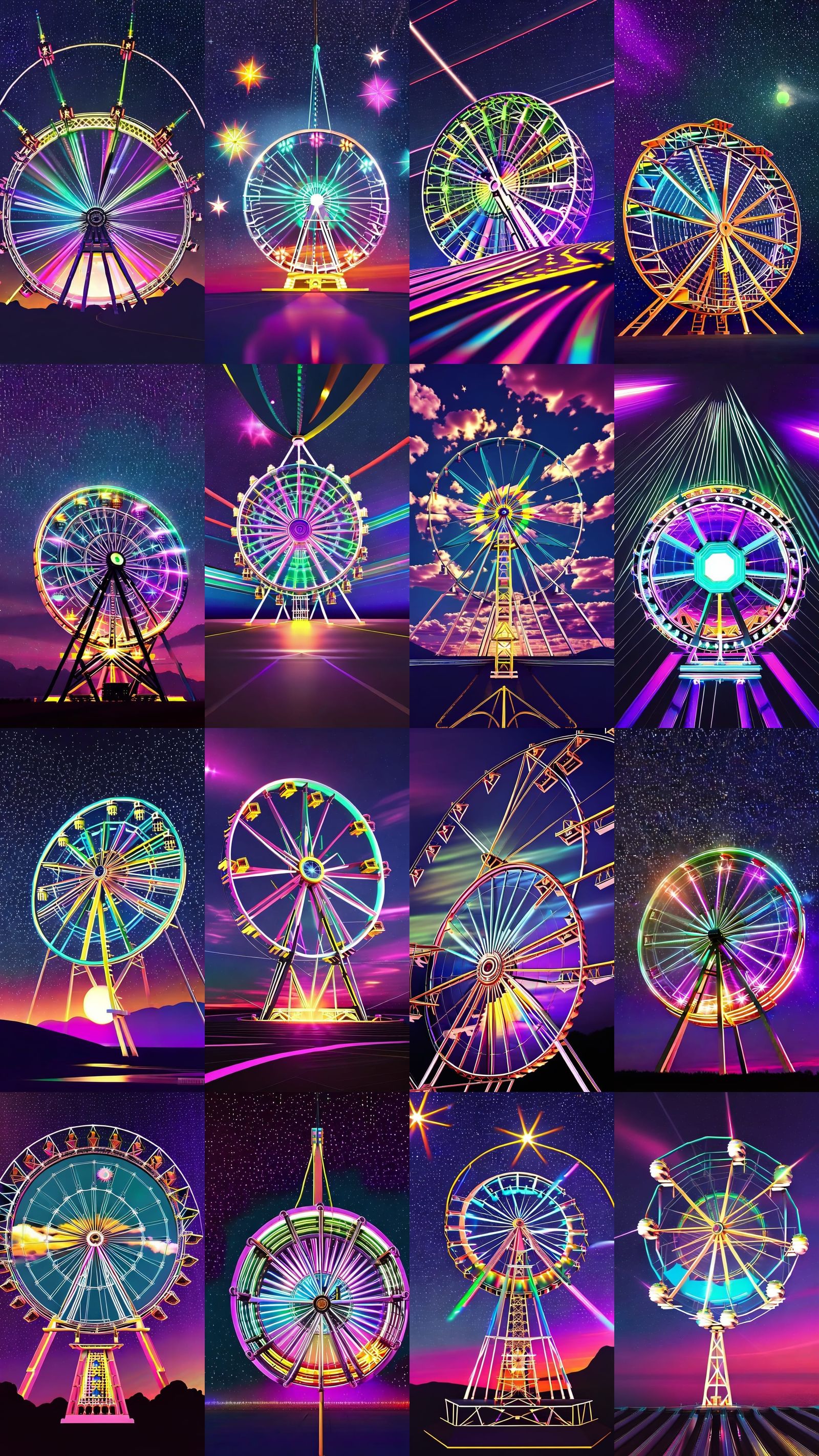 Ferris Wheel in Starry Space: Glitchcore 2D Art