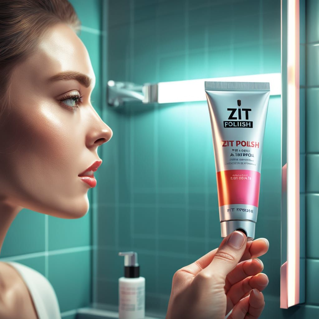 Glowing Zit Polish Tube in Soft Bathroom Lighting
