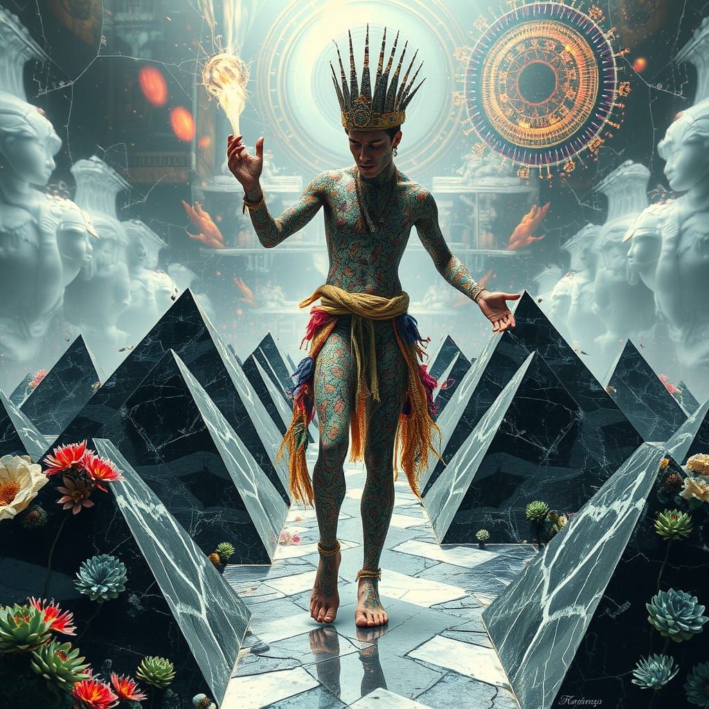 Mystical Prince Dancing in Surreal Bio-Art Collage