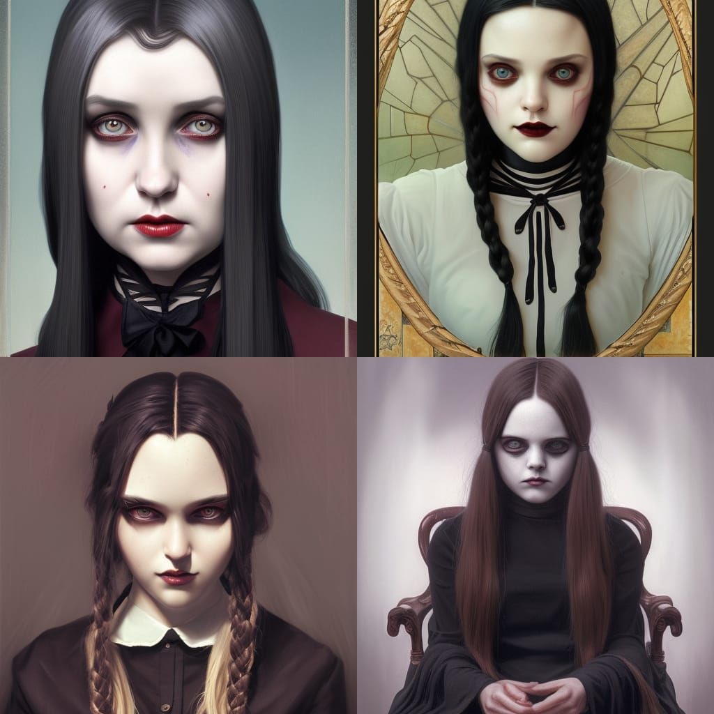 Creepy Portrait of Wednesday Addams in Digital Art