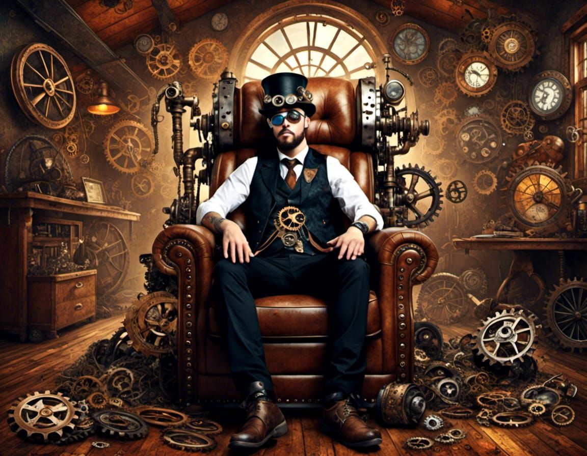 messy steampunk attic