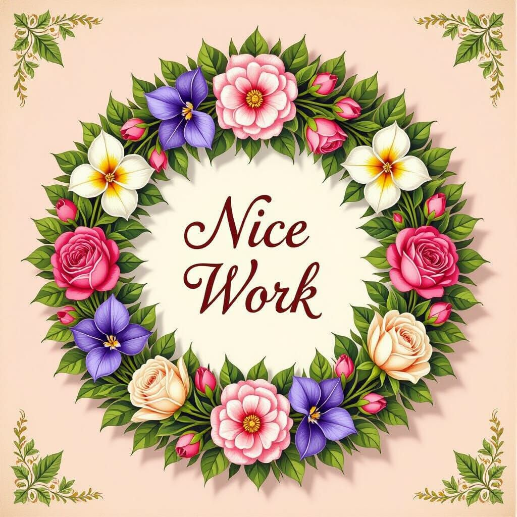 Vintage Floral Wreath with Cursive Inscription