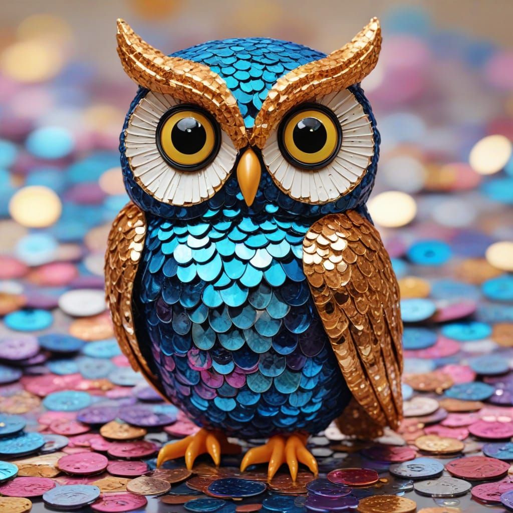 Spectacular Sequin Owl in Dazzling Light