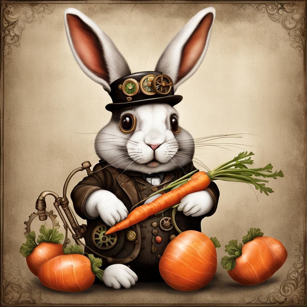 Steampunk Bunny with Carrots Illustration