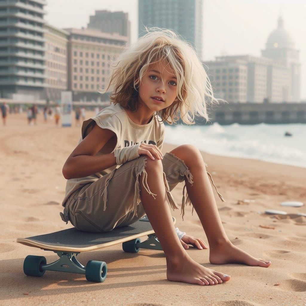 Youthful Skater Executes Flawless Ollie in Vibrant Urban Set...