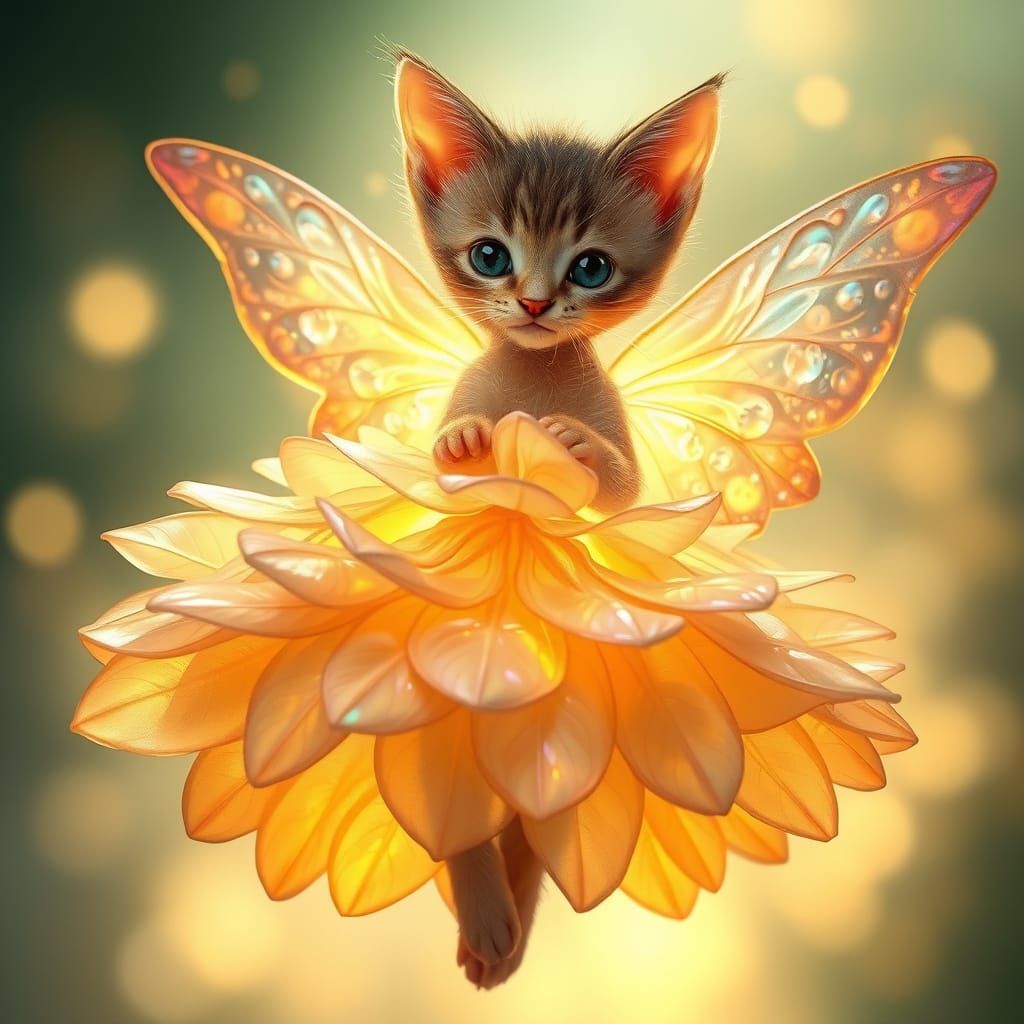 Whimsical Fairy Kitten in Delicate Flower Petal Gown