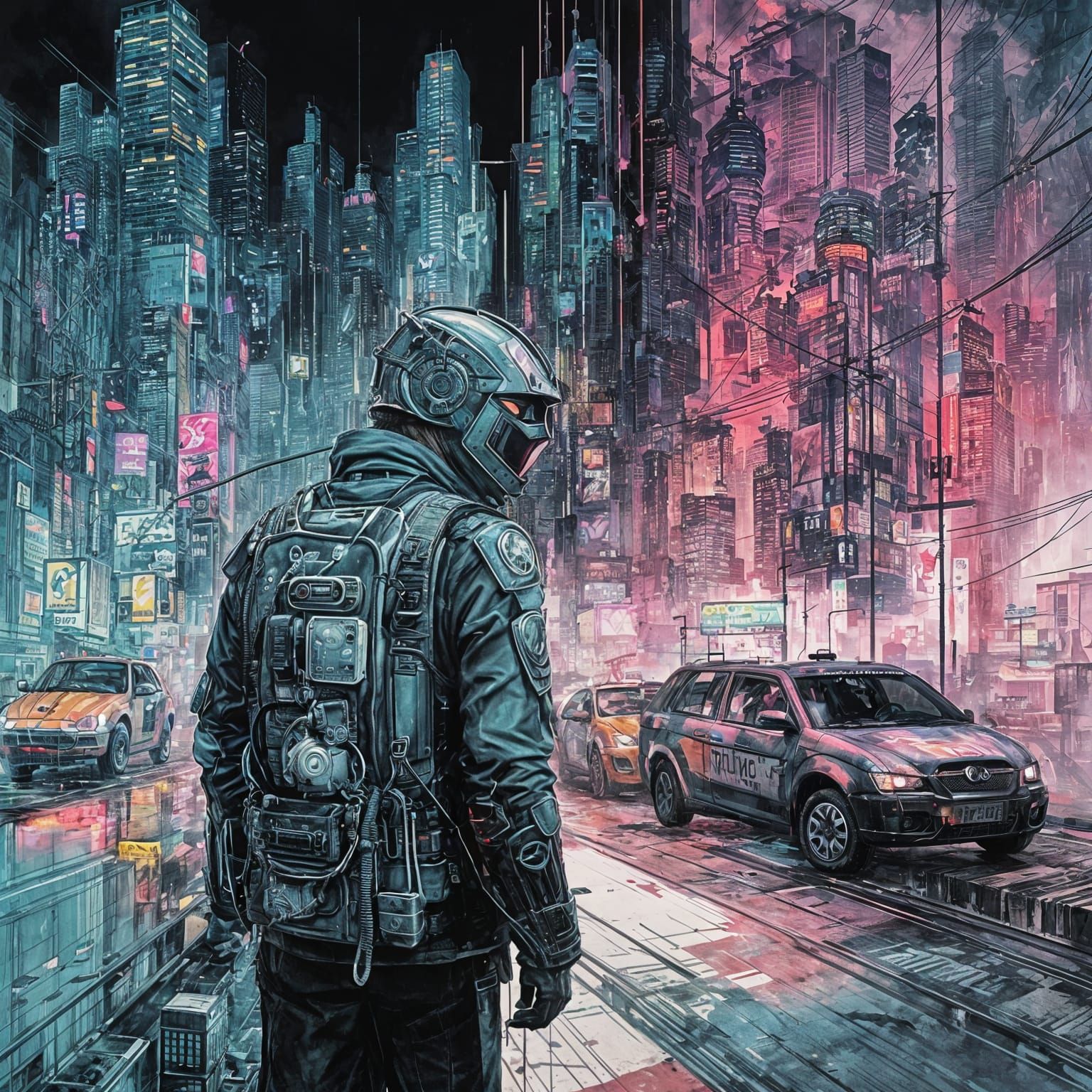 Cyberpunk Vigilante Double Exposure Cover Art
