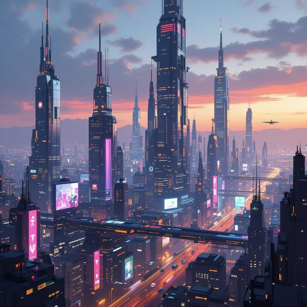 Futuristic Cityscape in Cyberpunk Style