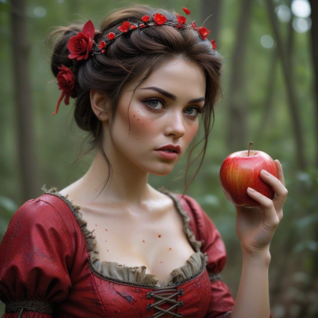 Angry Goddess of Apple Dryad in a Fiery Passionate Landscape