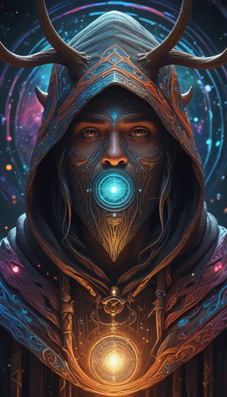 Antlered Shaman Figure in Art Nouveau Wormhole