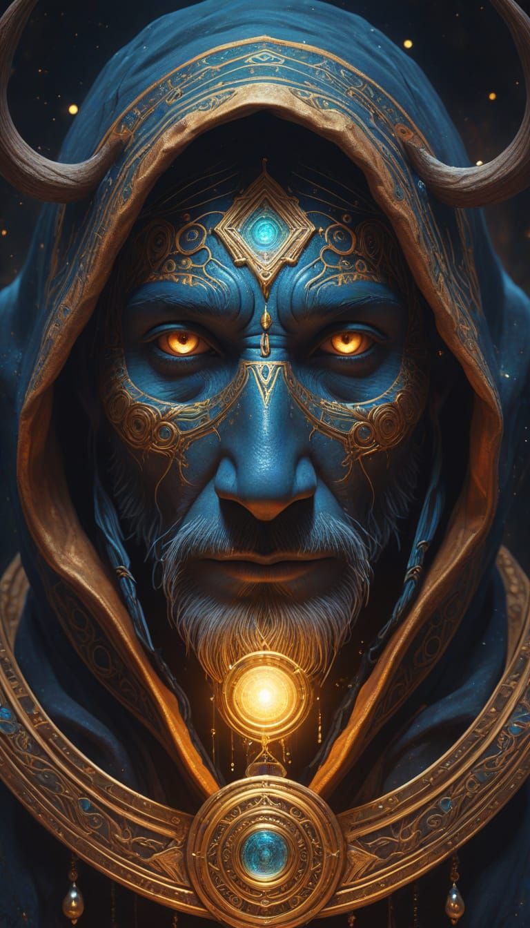 Antlered Shaman in Shimmering Wormhole, Art Nouveau Style