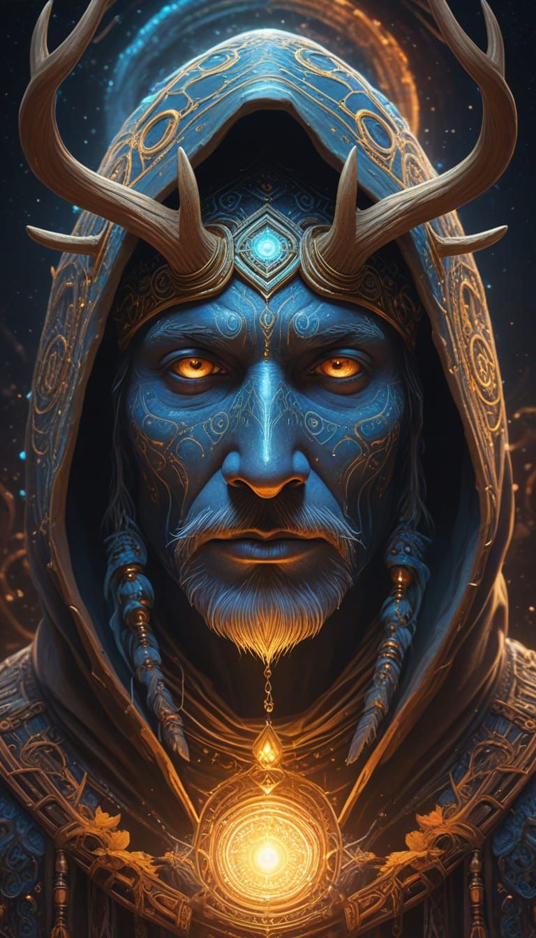 Antlered Shaman in Shimmering Wormhole: Art Nouveau Digital ...