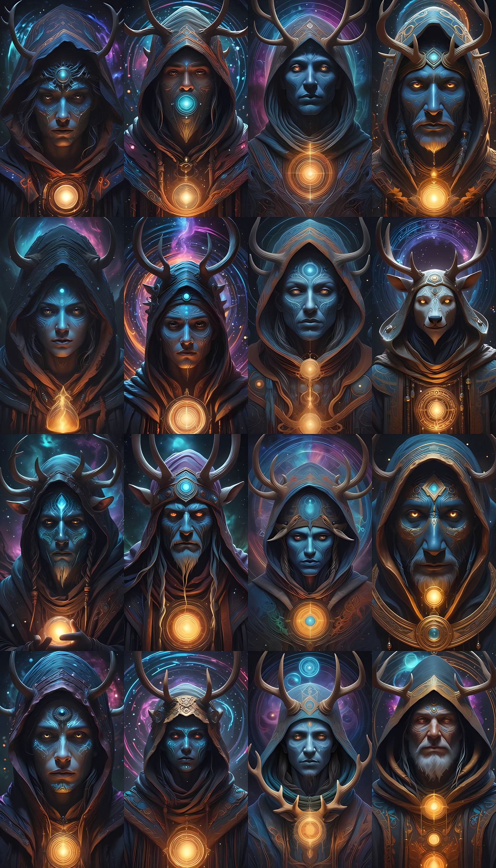 Antlered Shaman in Neon Wormhole, Digital Art