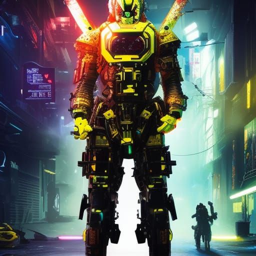Biopunk Samurai Warrior in Dark Sci-Fi Mech Suit