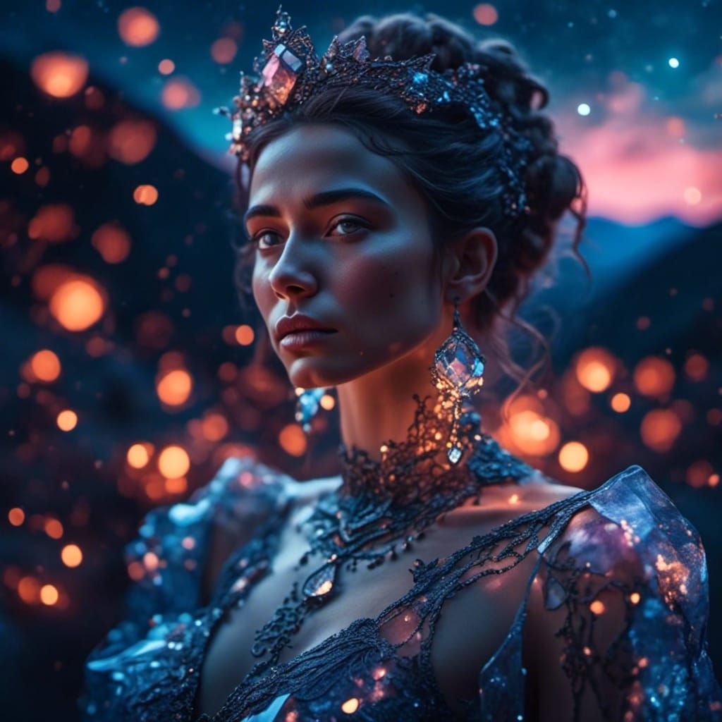 Glass Dress Portrait with Night Sky Background