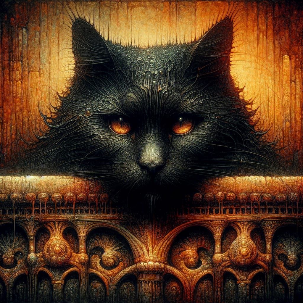 Detailed Portrait of a Black Cat in Grimdark Style