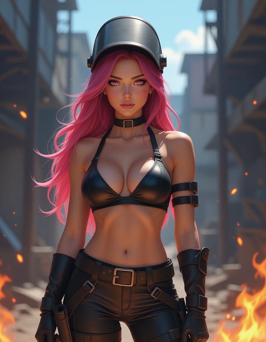 Sci-Fi Scrapyard Woman in Anime Style