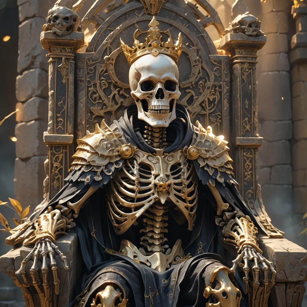 Skeleton King on Throne in 3D Anime Art