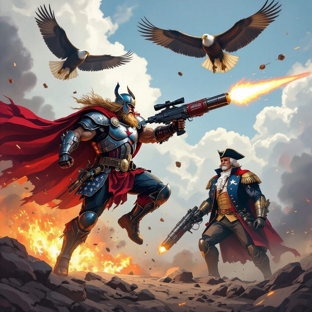 Patriotic Viking Fights With Robot George Washington