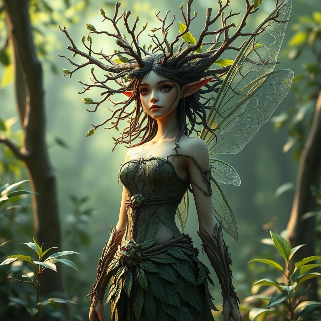Enchanted Forest Goddess in Whimsical 3D Art