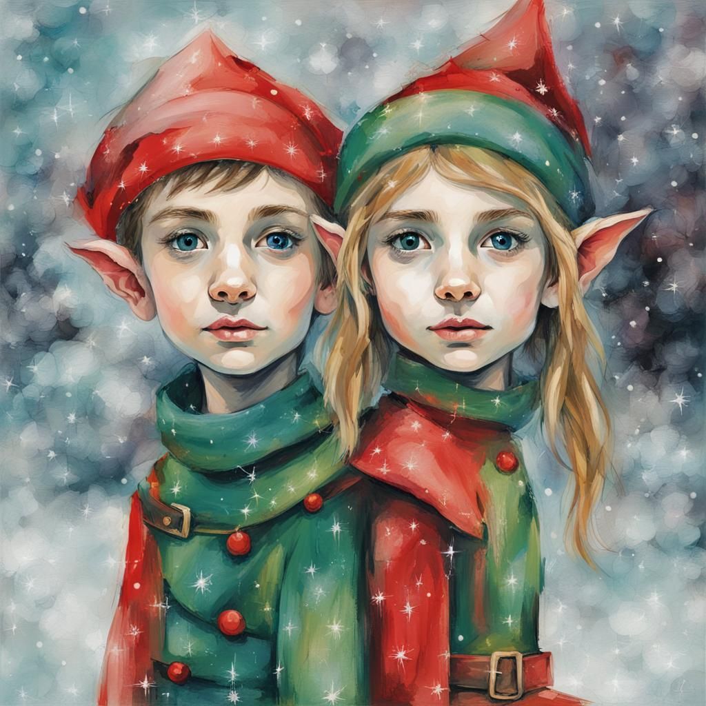 Elf Portrait at the North Pole in Abstract Style