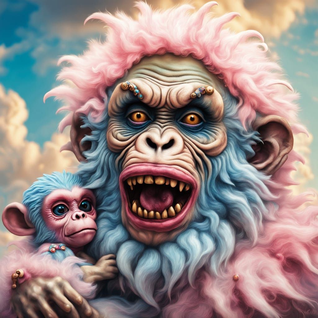 Surreal Zombie Monkey Clown Santa Claus Close-Up