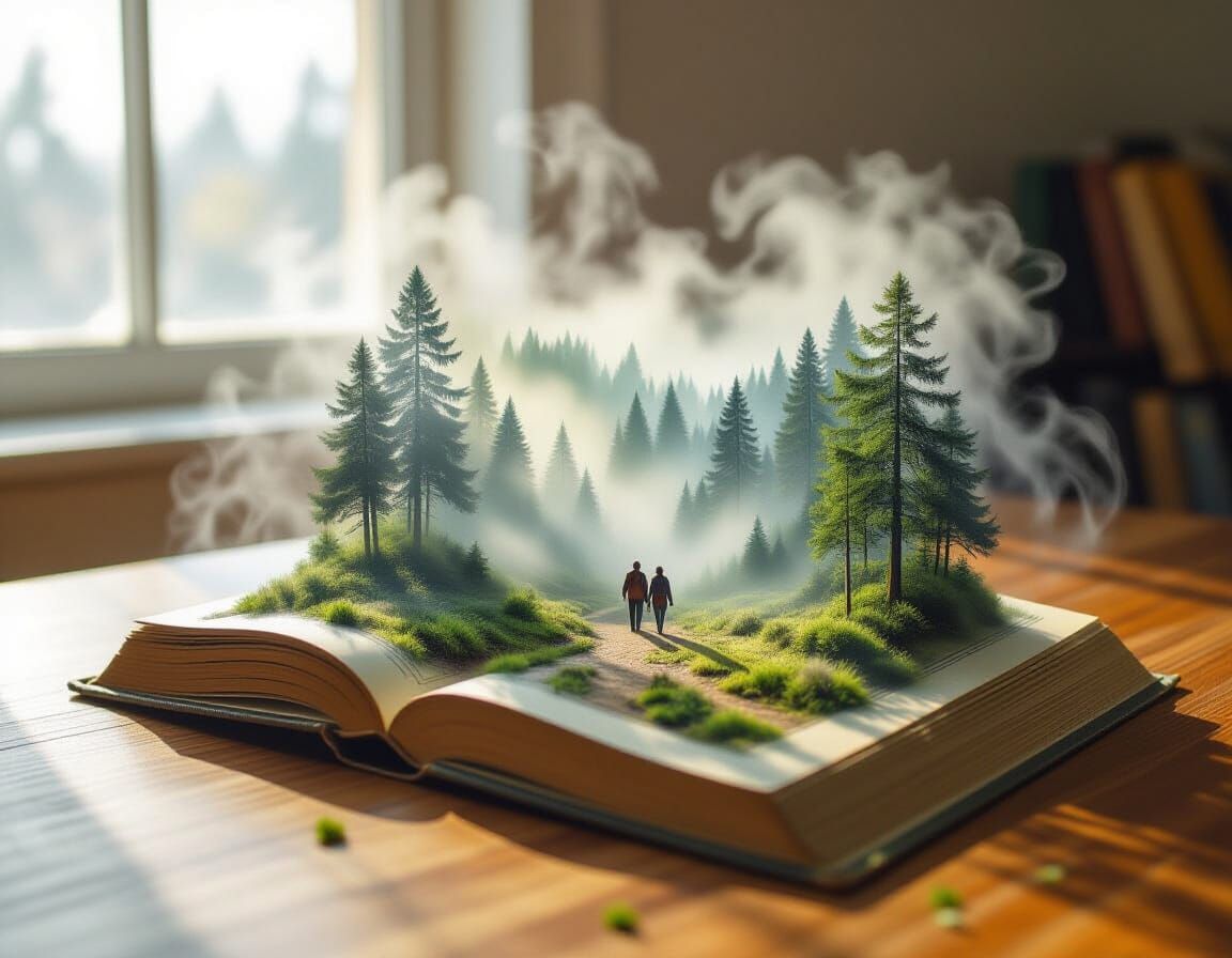 Miniature Foggy Forest Landscape Spills Onto Desk
