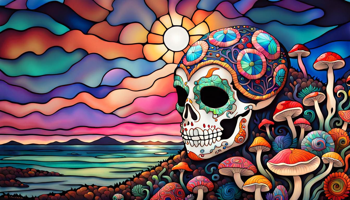 Colorful Mushroom Cluster in Art Nouveau Style