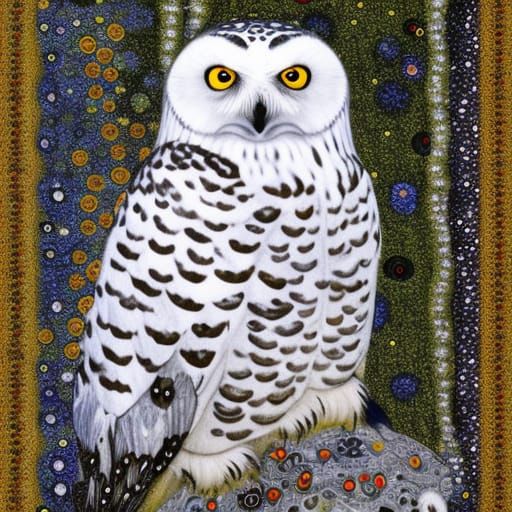 Snowy Owl in Gustav Klimt Style