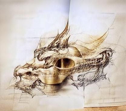 Dragon Skull Anatomical Sketch in Renaissance Style