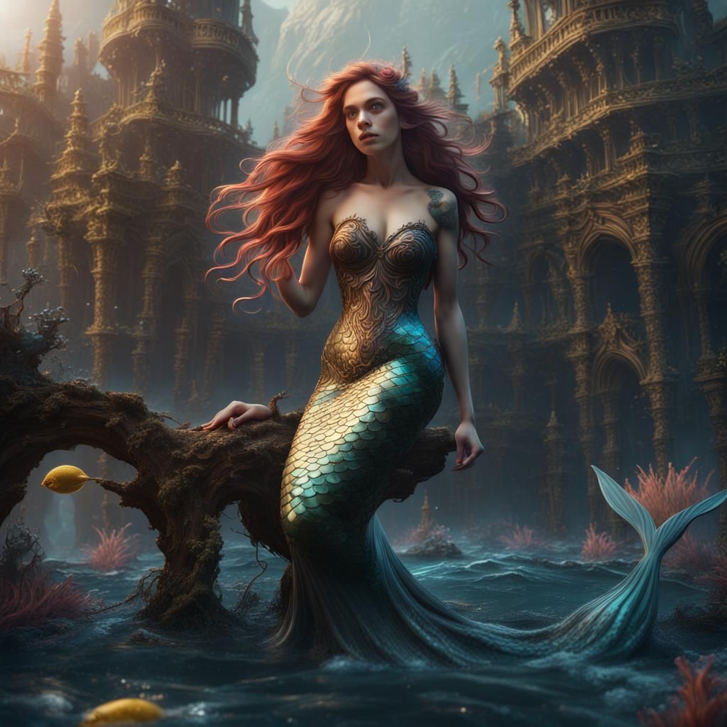 Detailed Mermaid Matte Painting in Deep Color