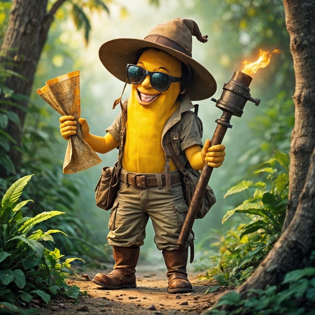 Banana Explorer with Safari Hat and Torch