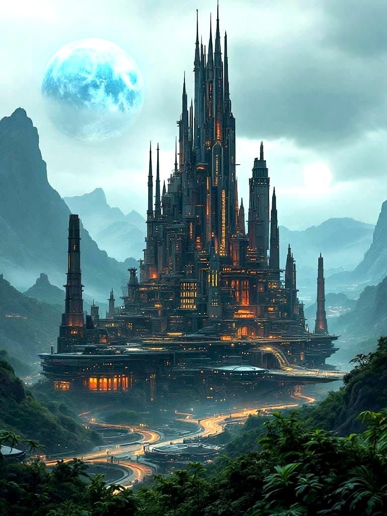 Futuristic Citadel on Alien Planet with Space Docks