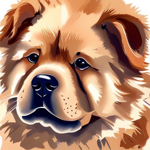 Adorable Chow Chow Puppy Gouache Painting