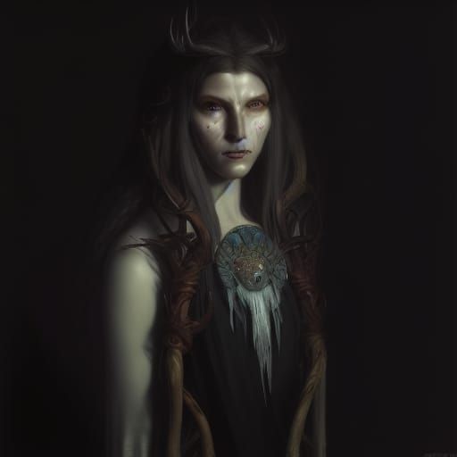 Mystic Druidess Portrait in Dark Fantasy Style