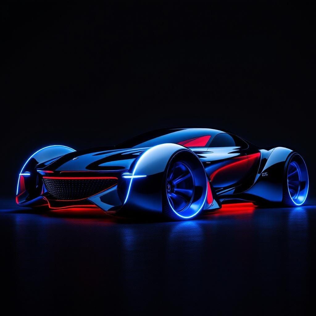 Futuristic Chrome Cadillac with Neon Blue Rims