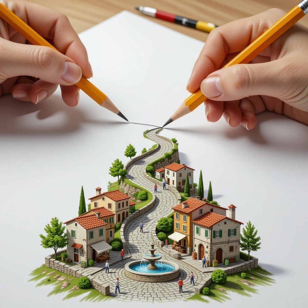 Artist's Hand Draws Miniature World to Life