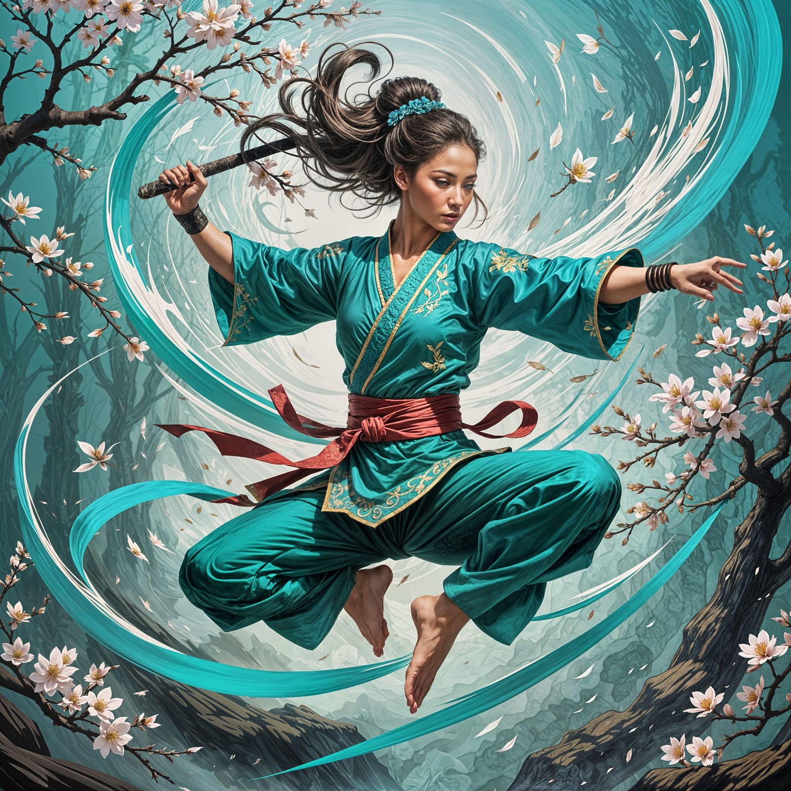 Blade Dancer Leaps Through Cherry Blossoms