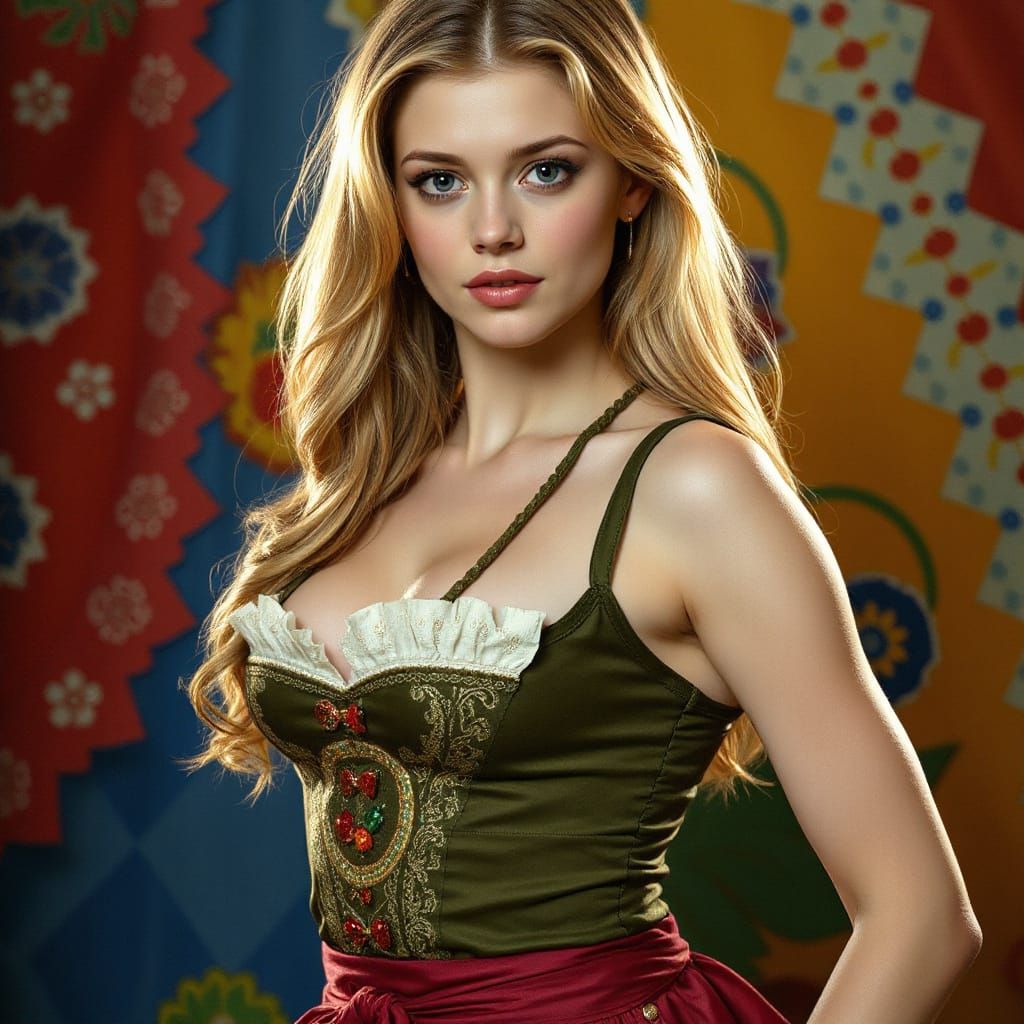 Voluptuous Blond in Dirndl, Art Nouveau Style
