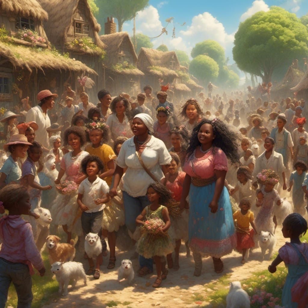 Village Scene with Girl, Enhanced Aesthetic