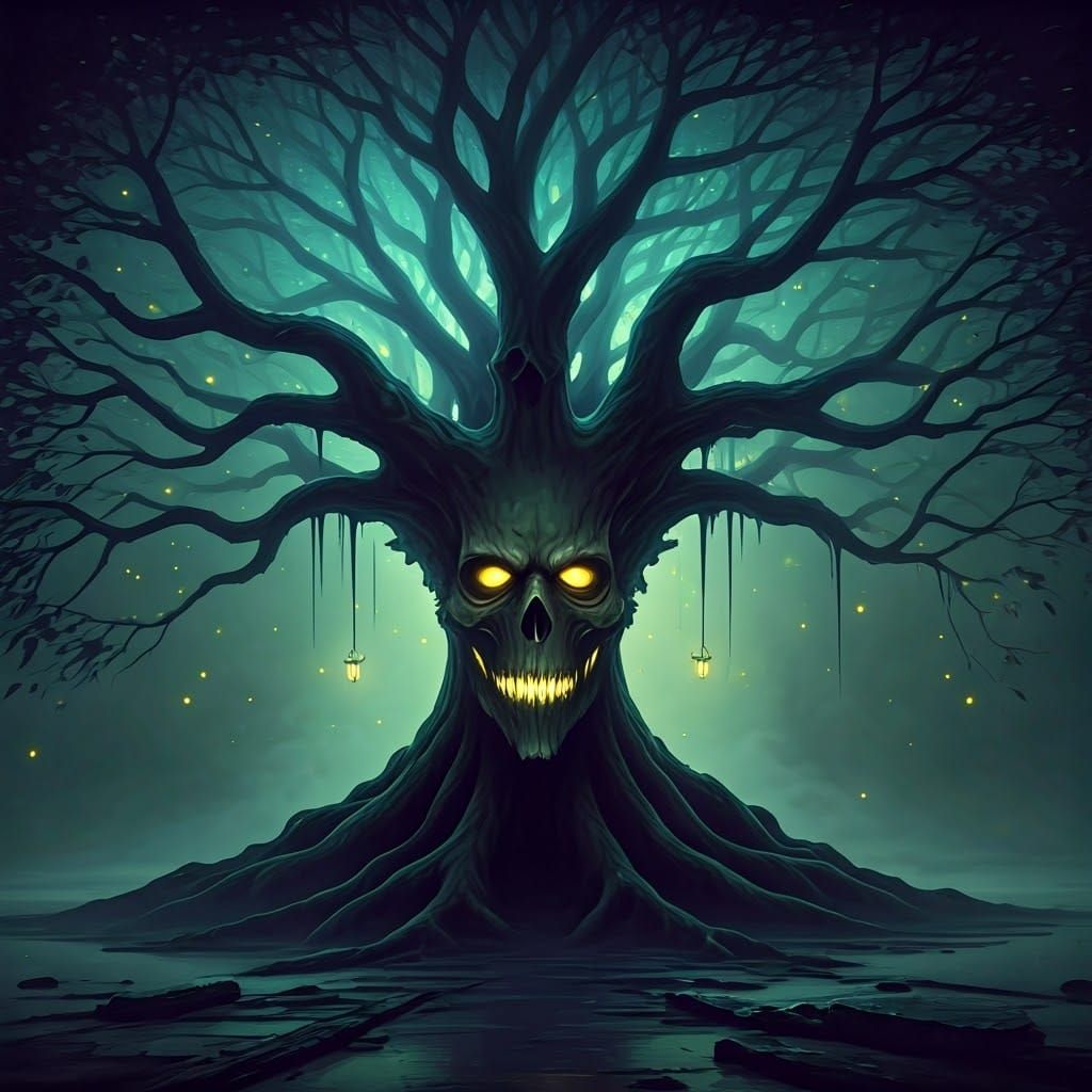 Dark Grimdark Tree Guardian in Haunted Forest