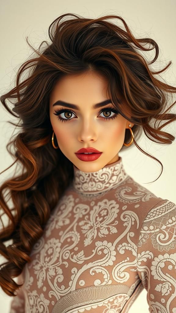 Elegant Woman with Dramatic Makeup and Lace Dress