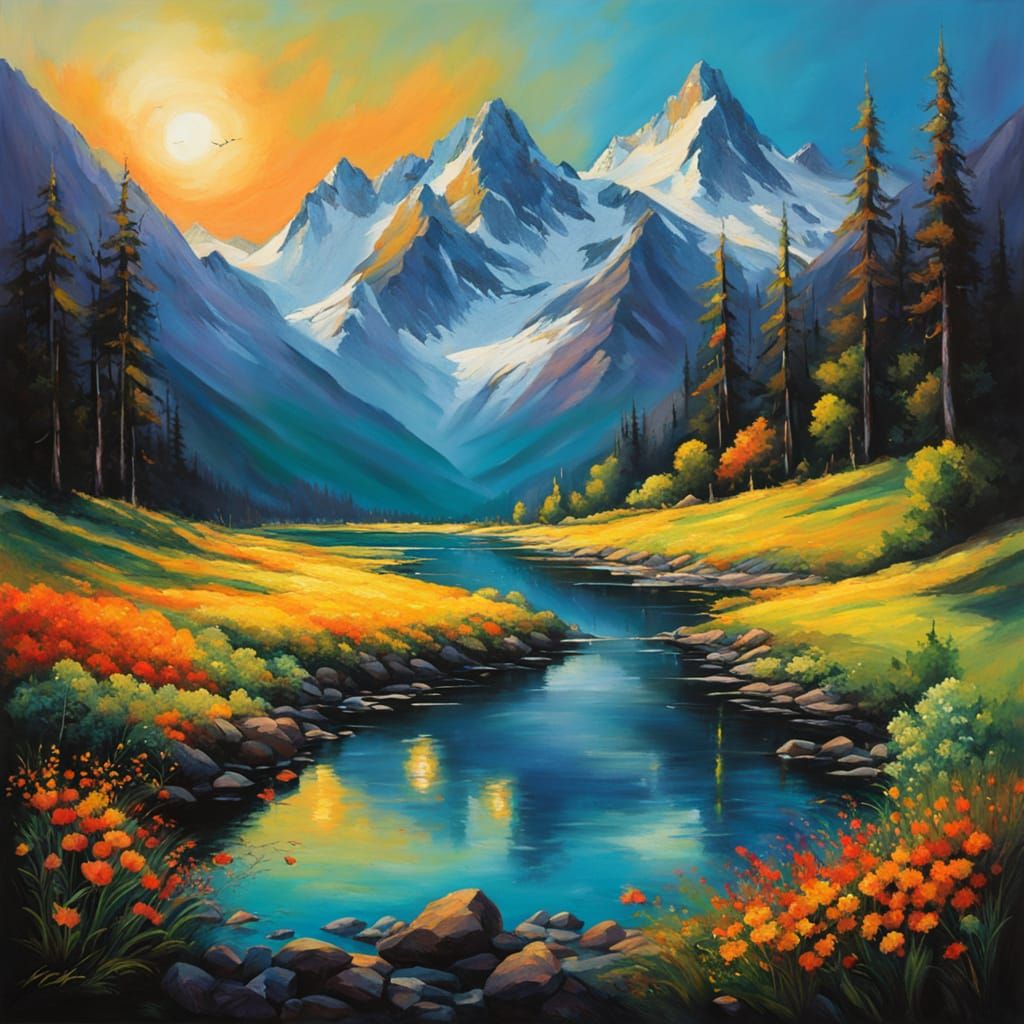 a masterful artist skillfully blends vibrant colors and shad...