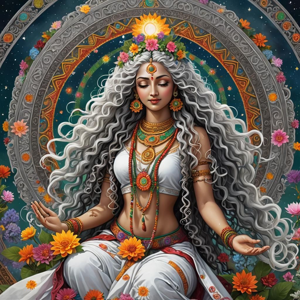 Hindu Goddess with Fiery Snakes and Cosmic Elements