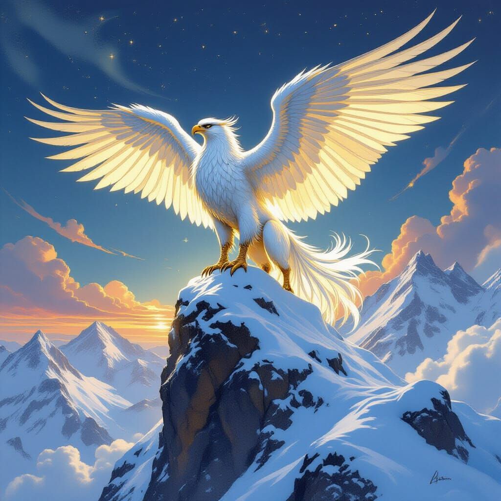 Griffin on Snow Peak: Dark Fantasy Concept Art