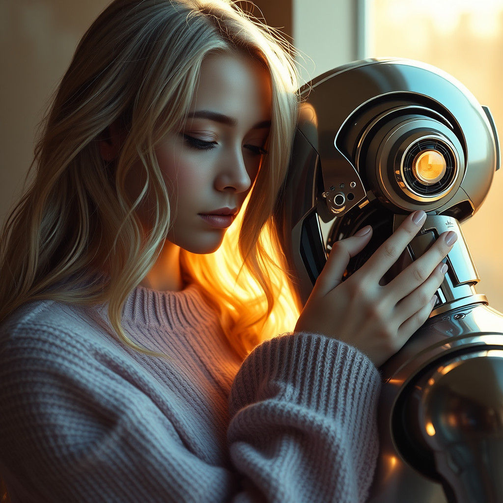 Woman and Robot in Dreamlike Matte Painting