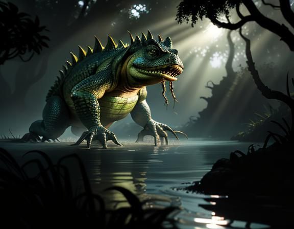 Bullywug Emerges from Swamp in 3D Cinematic Style