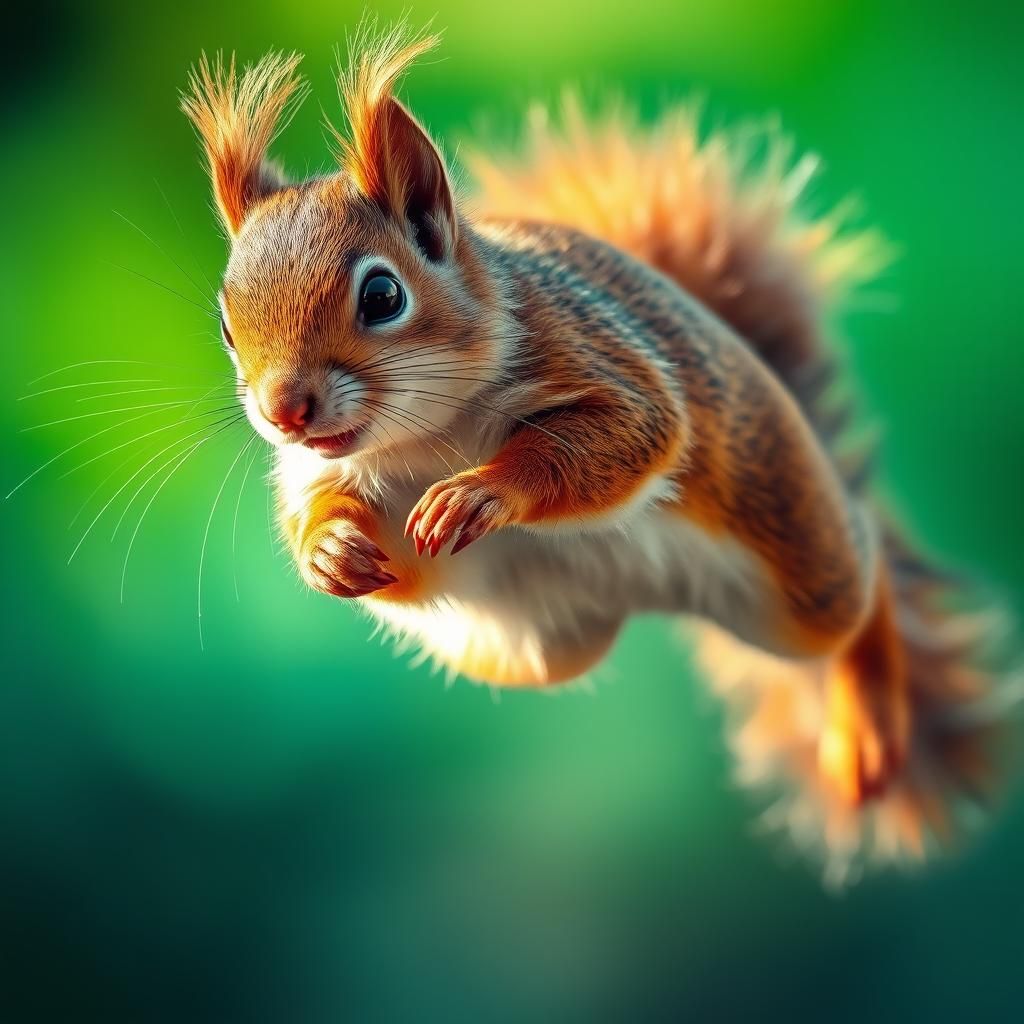 Squirrel Mid-Leap in Hyperrealistic Detail