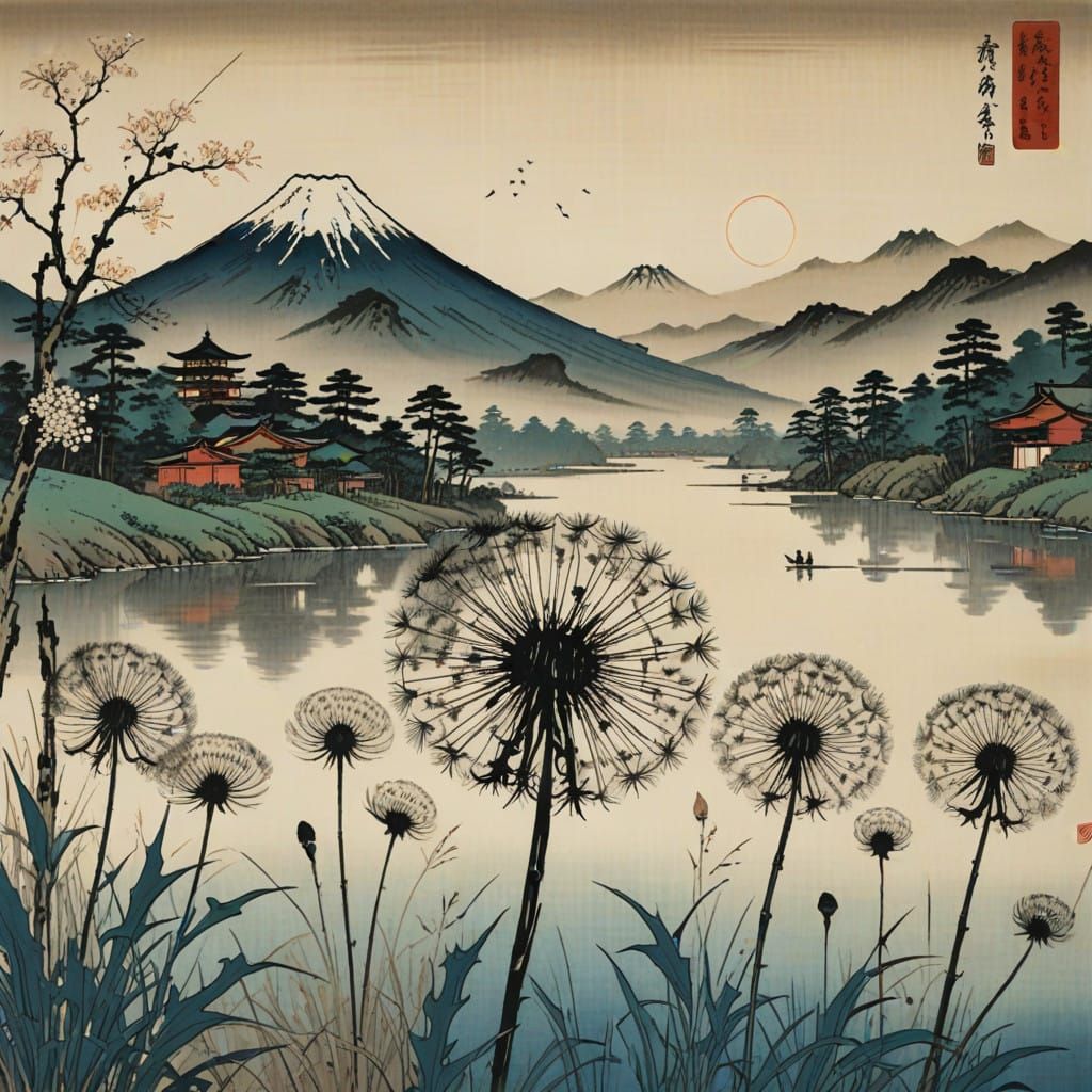Ephemeral Beauty in Traditional Japanese Ink Painting Style