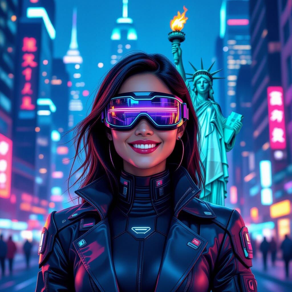 Cyberpunk Asian Woman in Futuristic New York